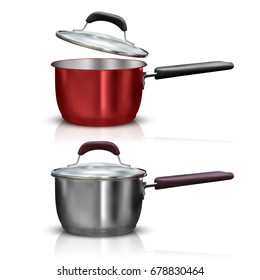 vector illustration. set of realistic  saucepan isolated on white background