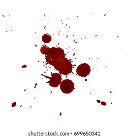 Vector illustration. Set of realistic splattered drops of blood on a white background. Design for posters, cards, banners in the style of horror, halloween