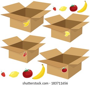 Vector illustration of a set of recycled cardboard boxes 