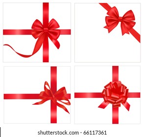 Vector illustration. Set of red bows with ribbons.