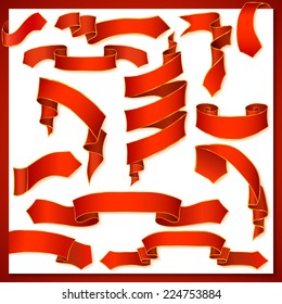Vector illustration. Set of red and gold ribbons