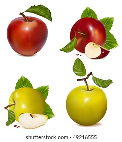 Ilustración vectorial.  Conjunto de manzanas rojas y verdes.