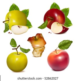 Ilustración vectorial.  Conjunto de manzanas rojas y verdes.
