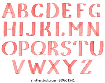 Vector illustration with the set of red hand drawn watercolor font