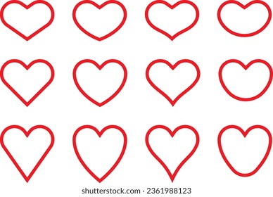 Vector illustration set of red heart symbol