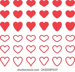 Vector illustration set of red heart symbol