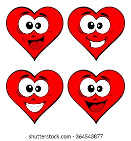 Vector illustration - Set of a red hearts with smile - love concepts