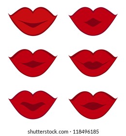 vector illustration of  set of red  lips isolated on white background. Elements for design.
