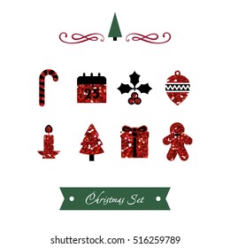 Vector illustration of a Set of Red Shiny Christmas Icons