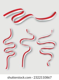 vector illustration set of red and white flag ribbons