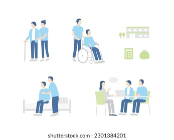 Conjunto de ilustraciones vectoriales. vida en casa de retiro y escenarios de consulta.