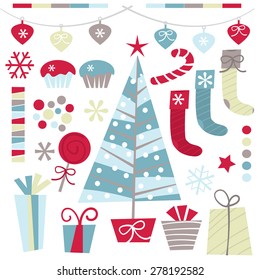 A vector illustration set of retro christmas design elements.