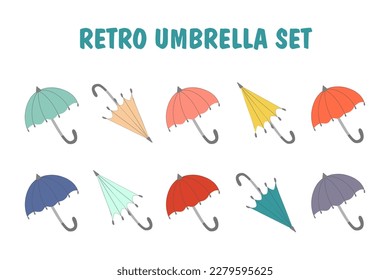 vector illustration set of retro colorful umbrellas