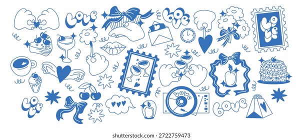 Vector illustration. Set of retro design elements for Valentine's Day, romance.