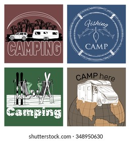vector illustration of set of retro vintage camp labels and logo graphics