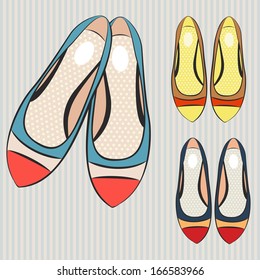 Vector illustration set of retro women's flat shoes 