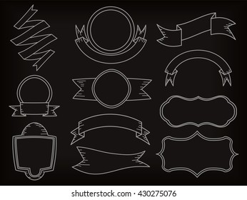 Vector Illustration of Set of Ribbon Banner in Chalkboard