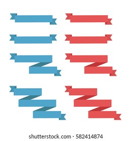 vector illustration of set of ribbon banner in blue and red color.
