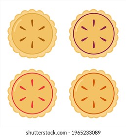 Vector illustration set of a ripe pie seen from above, themed restaurant and cafe, perfect for advertising food products