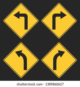Vector illustration set of road signs with direction indicators on a black background