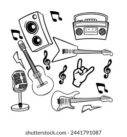 vector illustration of a set of rock musical instruments