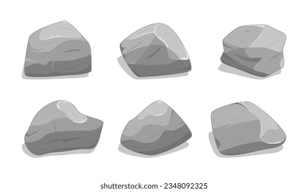 Vector illustration set of rocks and stones elements and compositions in flat cartoon style. Cartoon stone for games and backgrounds.