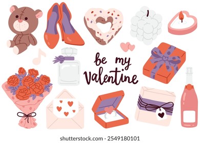 Conjunto de Ilustraciones vectoriales románticos iconos de amor para sello digital, tarjeta de felicitación, etiqueta engomada, icono, diseño