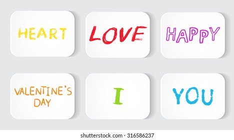 Vector illustration: set of the romantic stickers with text