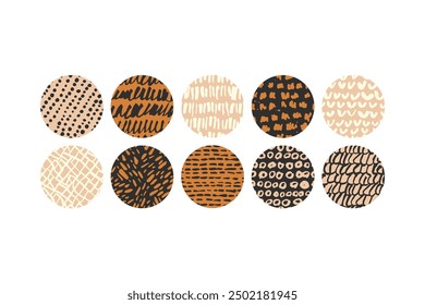 Vector illustration set of round abstract backgrounds or patterns for social media icons template. Contemporary minimal modern trendy doodle