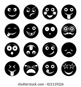 vector illustration set of round black emoticons 
