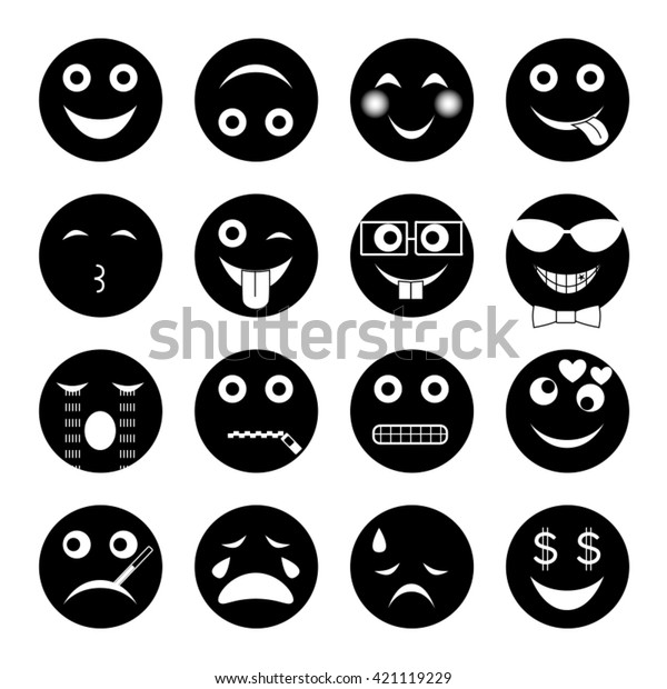 Vector Illustration Set Round Black Emoticons Stock Vector (Royalty