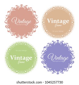 Vector illustration set of round floral vintage frames in pastel colors with place for text on white background.