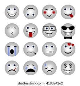 vector illustration set of round grey metallic emoticons