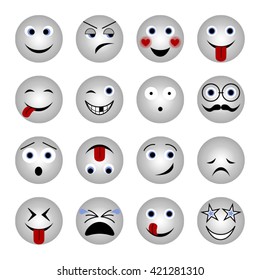 vector illustration set of round grey metallic emoticons 