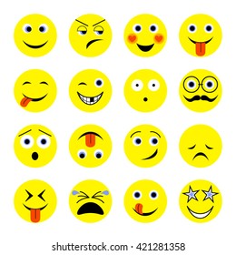 vector illustration set of round yellow emoticons 