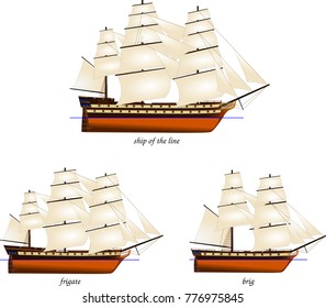 Vector Illustration Set Sailing Warships Ship Stock Vector (Royalty ...