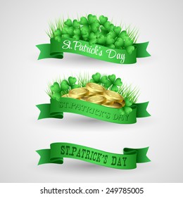 Vector illustration Set of Saint Patrick Day Banner with clover and coins