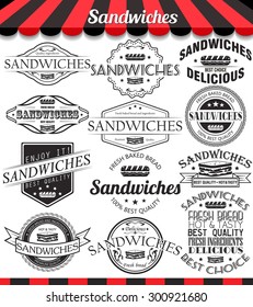 Vector illustration set of sandwiches retro vintage labels, badges and logos. See more in set "Labels" of my portfolio