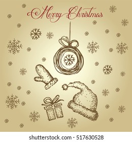 Vector illustration of set with Santa Claus
