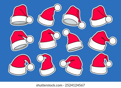 Conjunto de ilustração vetorial de elementos de design de Chapéus Santa