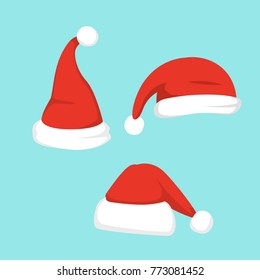 Vector illustration of set of Santa Hats in cartoon design.