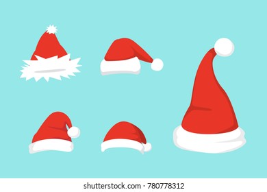 Vector illustration of set of Santa Hats in cartoon design.