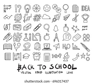 Vector illustration set of School education line icons with white background