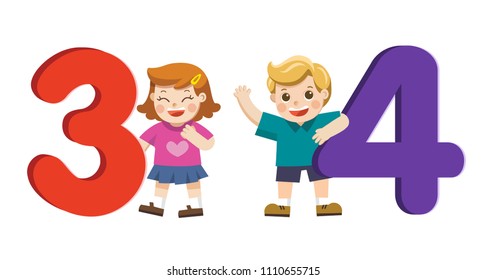Vector illustration set of school kids and colorful number shaped. Back to School.