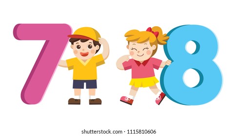 Vector illustration set of school kids and colorful number shaped. Back to School.