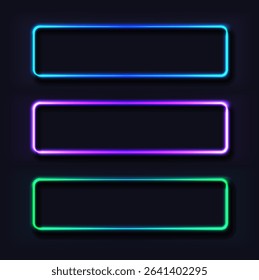 Vector illustration. Set of sci-fi modern neon frame rectangular shape buttons.