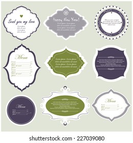 Vector illustration of a set of scrapbook design frame for Christmas and New Year holidays, tags, labels, discount cards