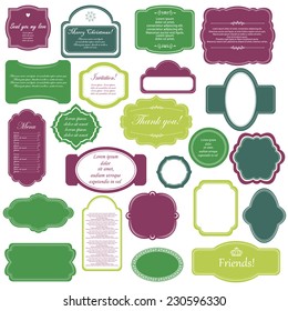 Vector illustration of a set of scrapbook design frames for Christmas and New Year holidays, birthdays and gifts - tags, labels, discount cards