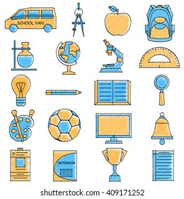 vector illustration of set of scribbled Education icon against isolated background
