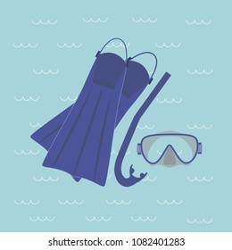 Vector illustration of a set of scuba diving blue